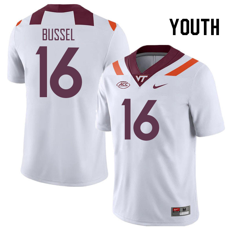 Youth #16 Luke Bussel Virginia Tech Hokies College Football Jerseys Stitched Sale-White